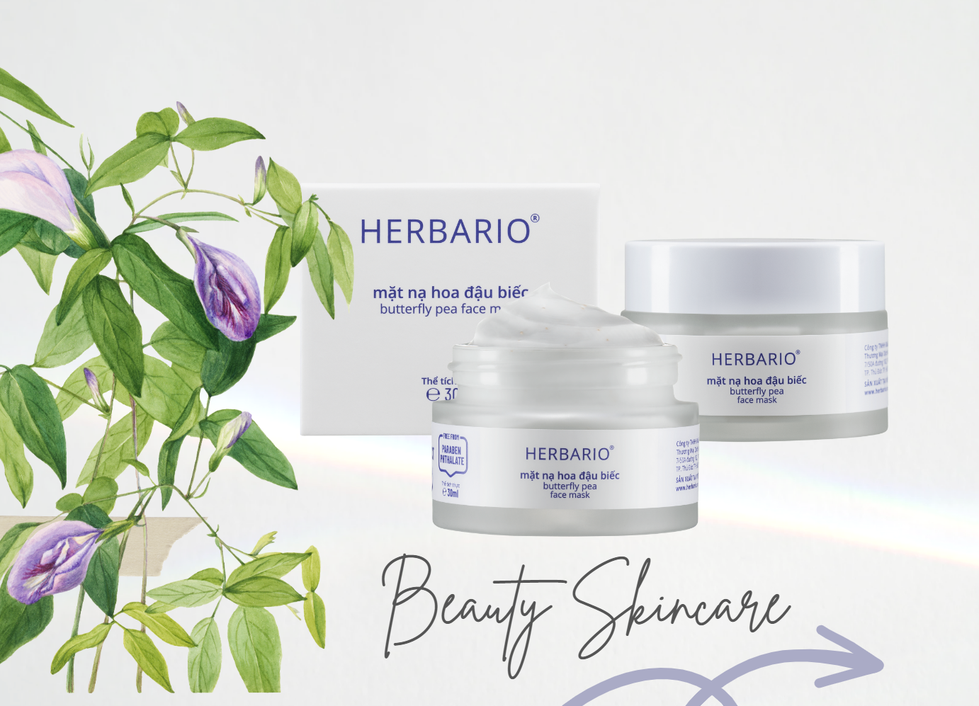 Bộ sản phẩm mặt nạ hoa đậu biếc mới ra mắt nhà Herbario